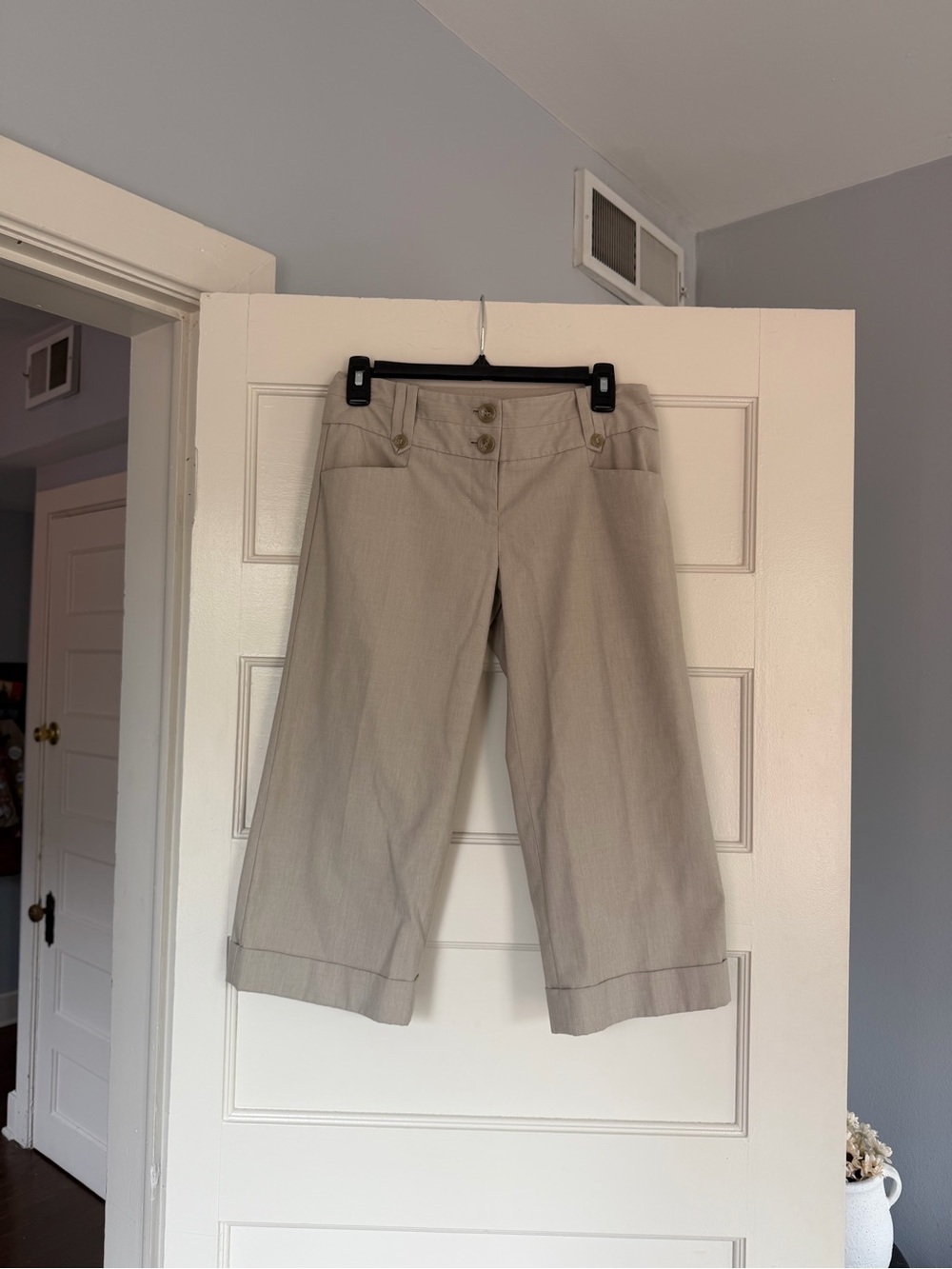 Beige Cropped Wide-Leg capris